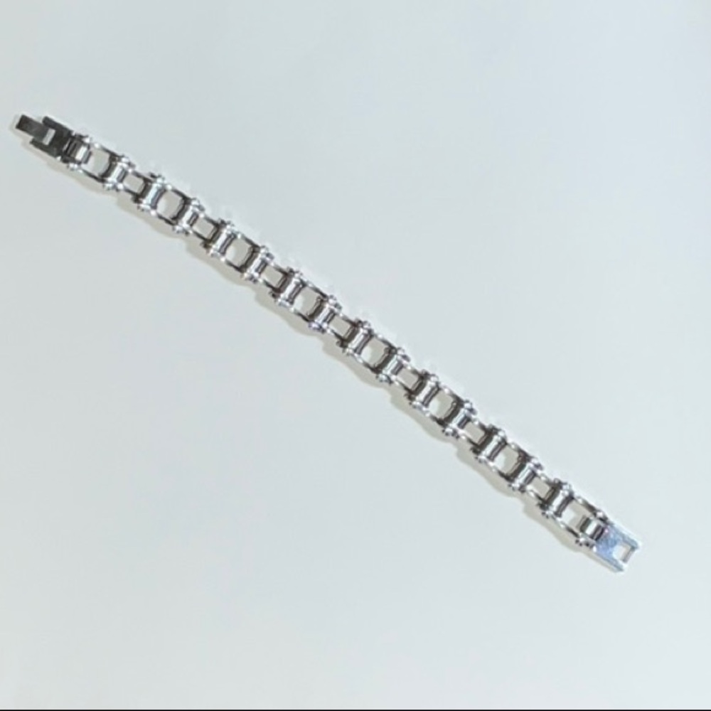 Stainless Steel Bracelet Motorcycle Chain Hallmarked SF Inside of Diamond Shape